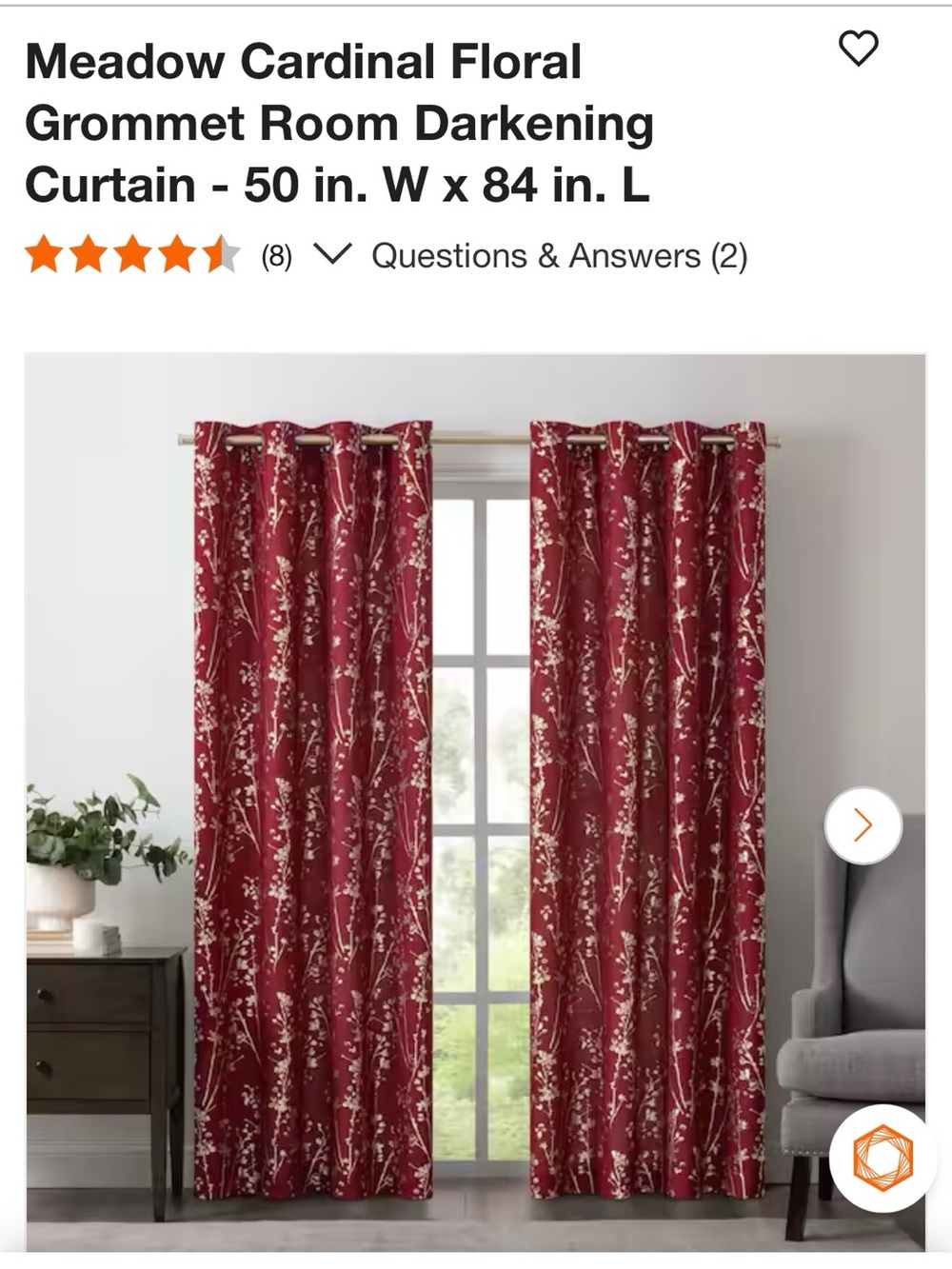 Floral Grommet Room Darkening Curtain - Cardinal Red